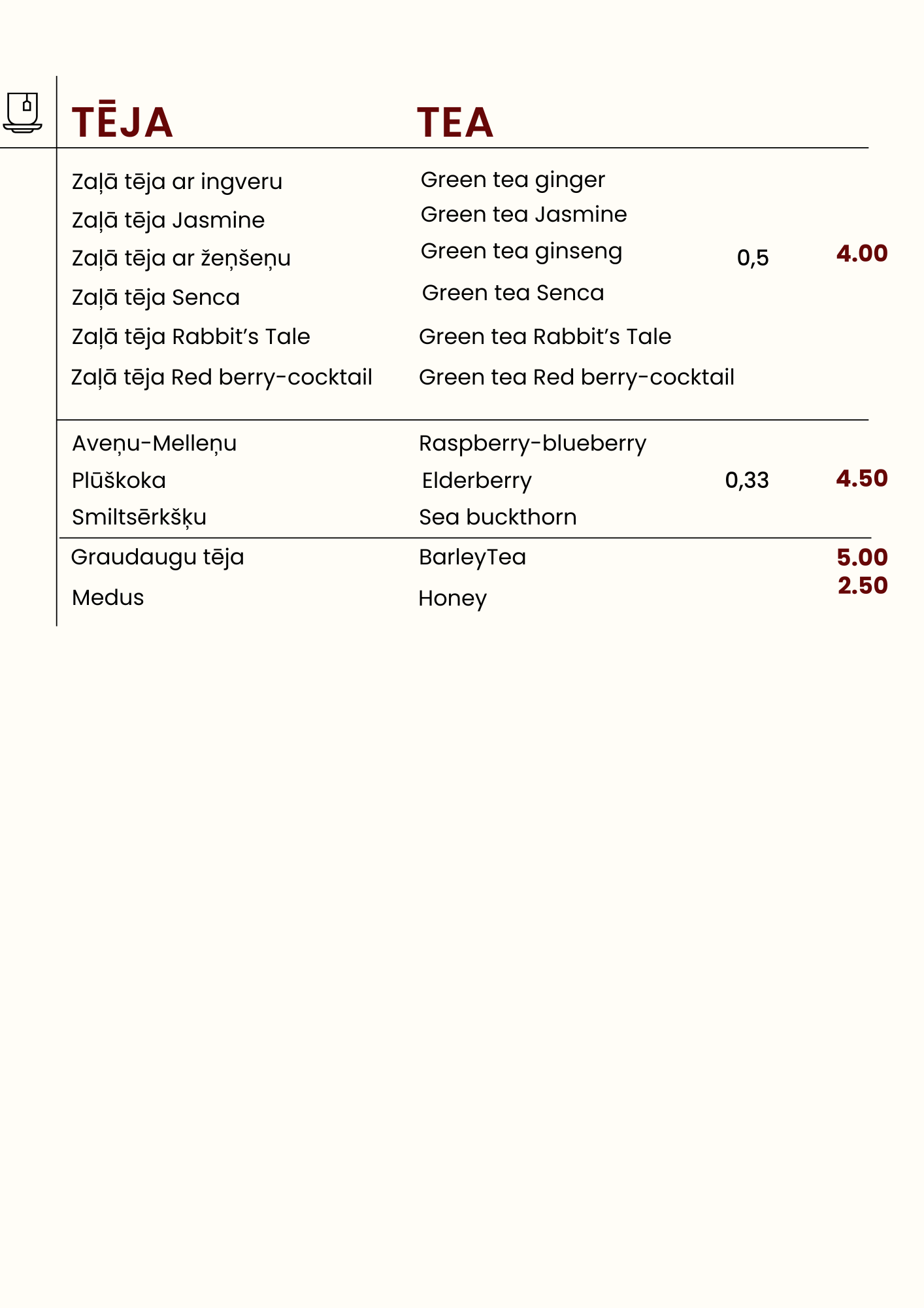 Menu Page 29